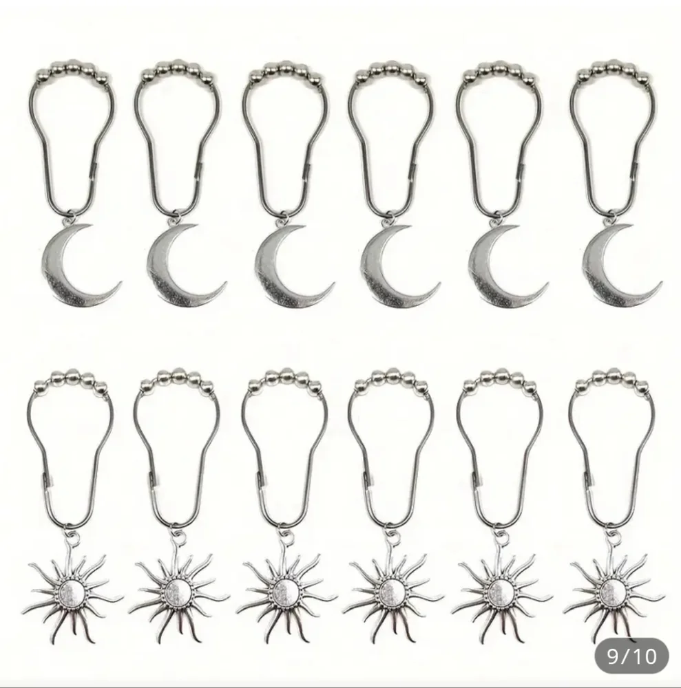 Silver Moon and Sun Shower Curtain Hooks